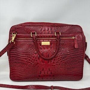 Brahmin Red Croc-Embossed Laptop Bag with Gold Hardware